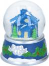 schneekugel Weihnachtshaus 11,5 x 14 cm Keramik/Glas blau